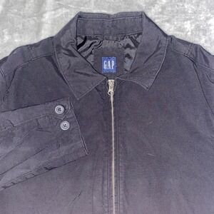 VTG GAP Men Black Full Zip Jacket Collared Lightweight Work Coat Bomber Y2K Sz L